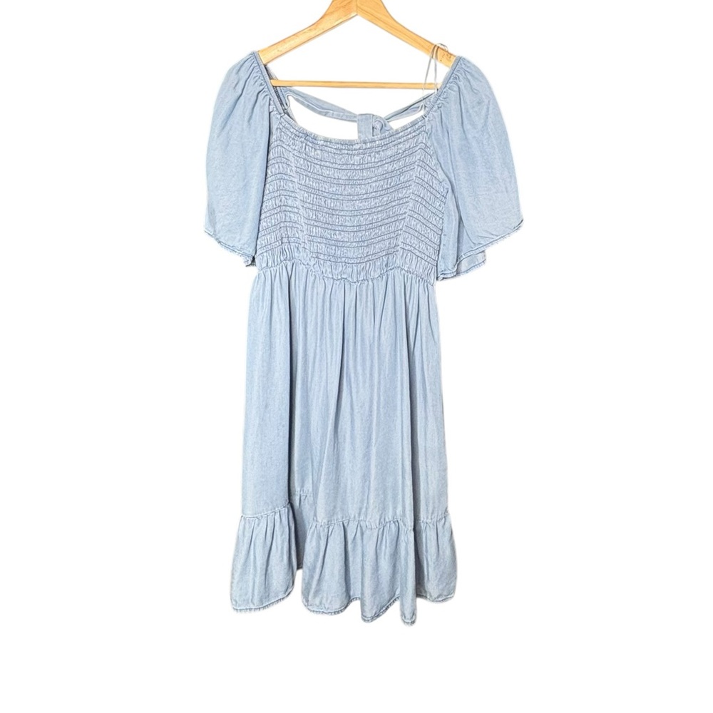 🔴5 for $40 SALE Perch by Blue Pepper Chambray Smocked Denim Tie Back w Ruffle 3X - Picture 4 of 14